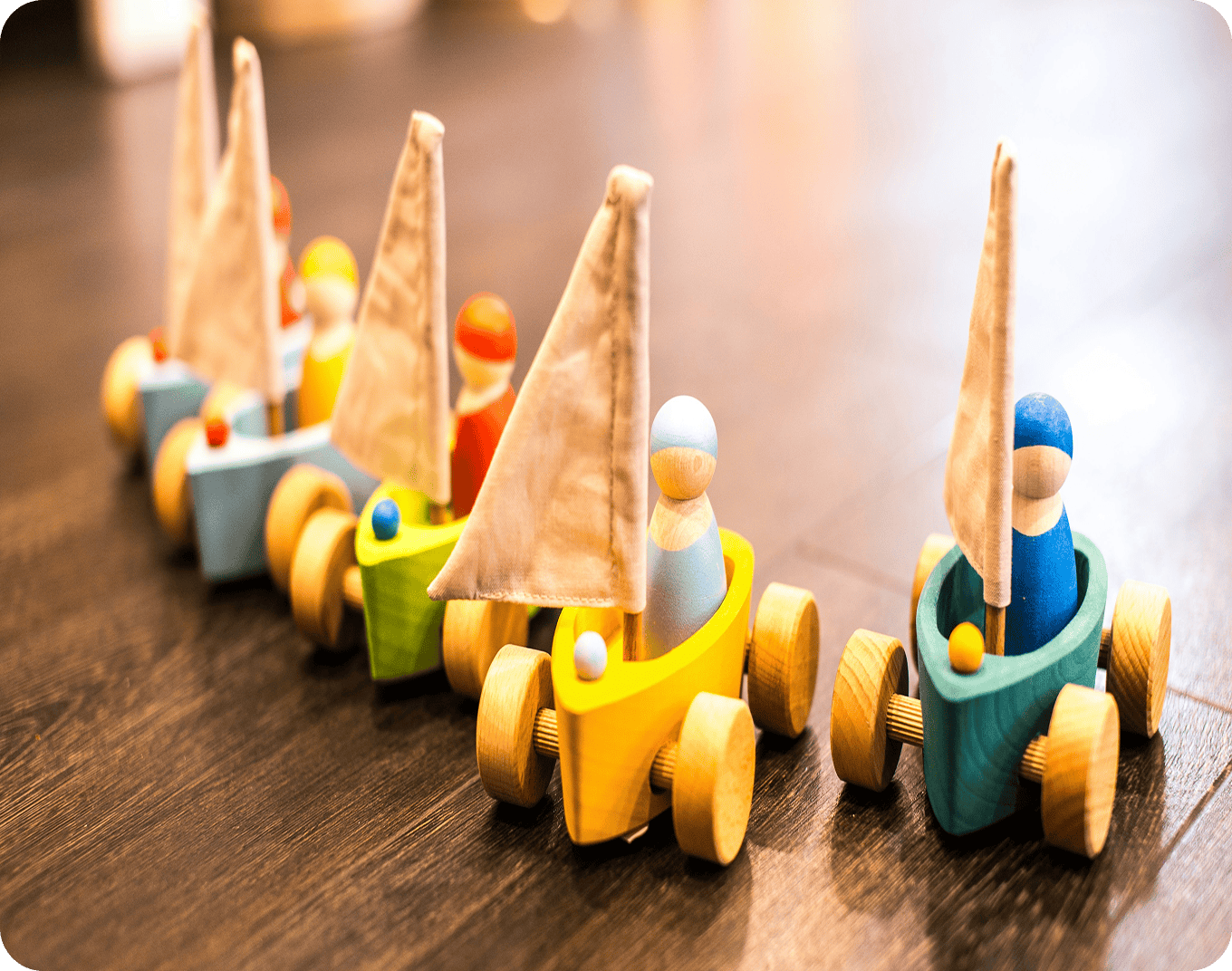 Kids playing with wooden toys
